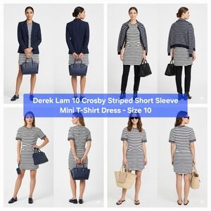 Derek Lam 10 Crosby Striped Short Sleeve Mini T-Shirt Dress Size 10